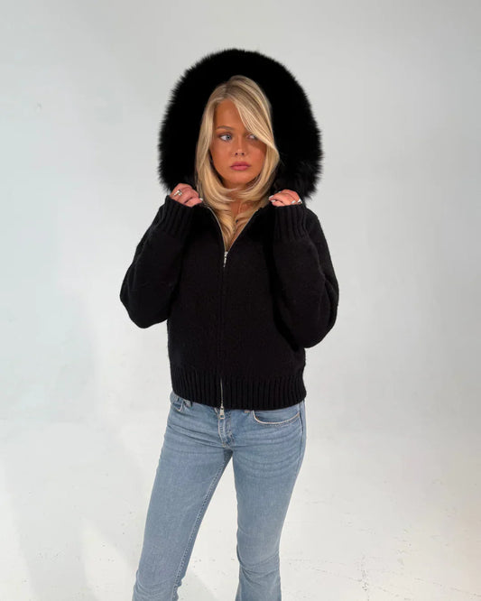Fur Jacket Satin - Black