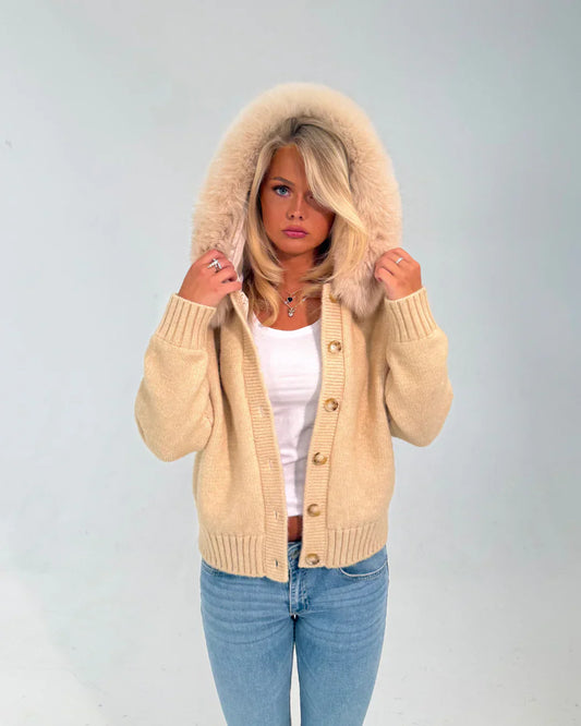 Button Up Fur Jacket - Beige