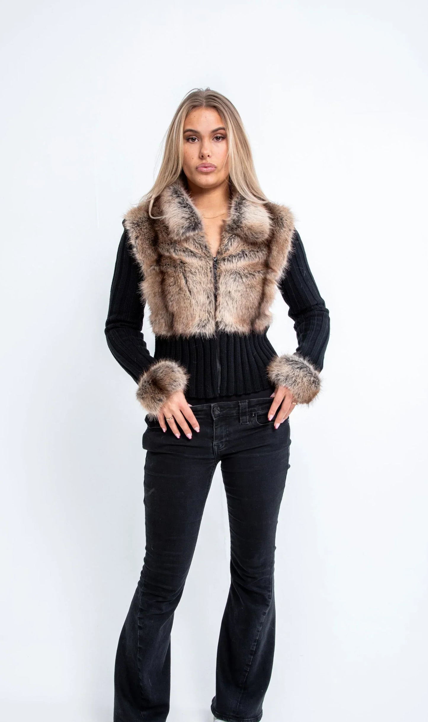Ivory Fur Cardigan - Black