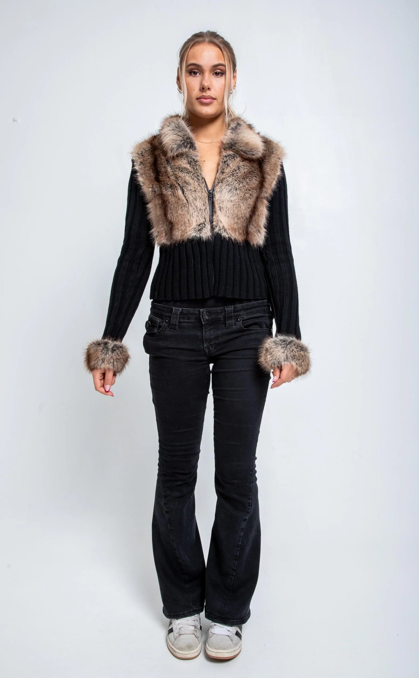 Ivory Fur Cardigan - Black