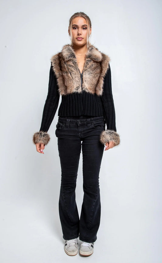 Ivory Fur Cardigan - Black