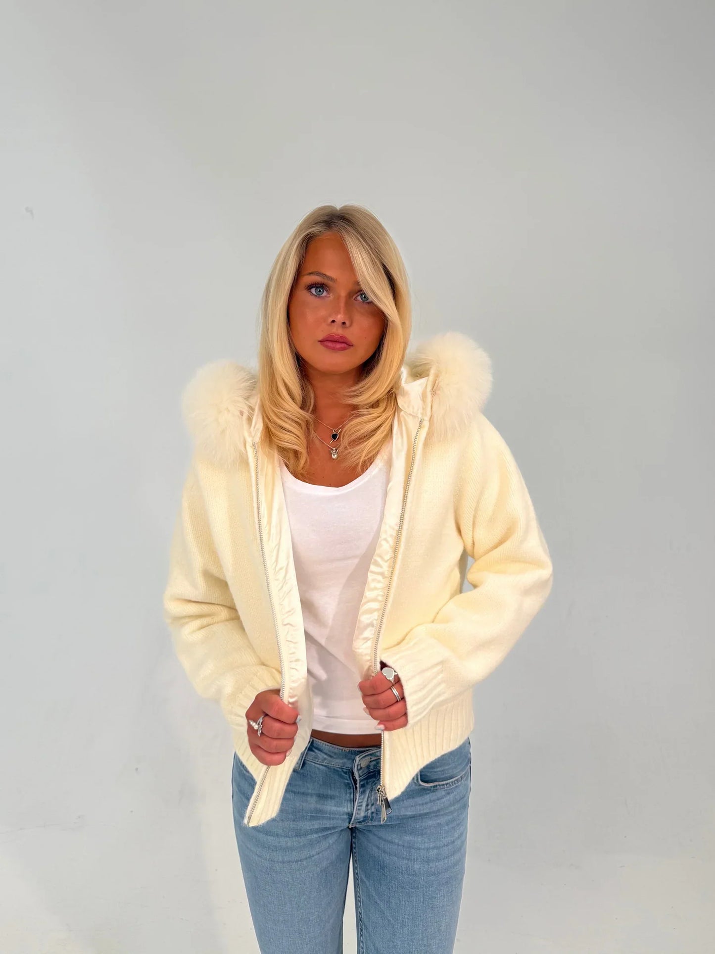 Fur Jacket Satin - White