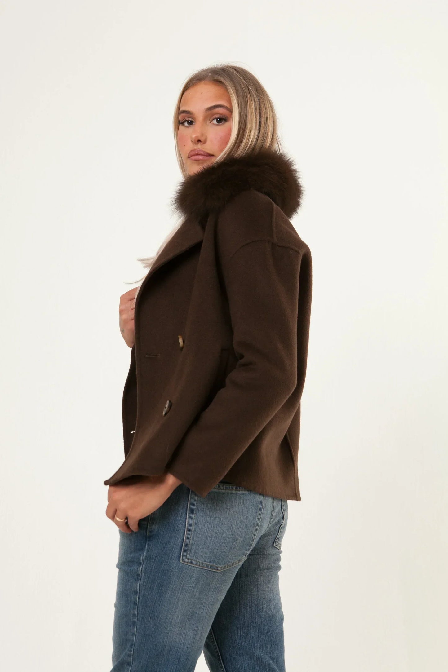 Double Button Cashmere Coat - Brown