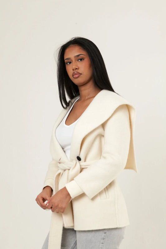 Shawl Collar Cashmere Coat - White
