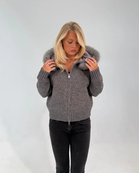 Fur Jacket Satin - Gray