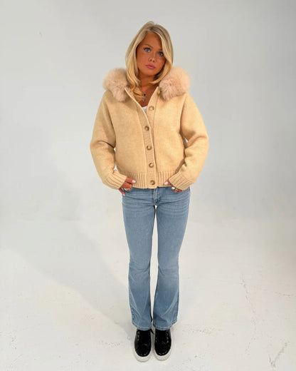 Button Up Fur Jacket - Beige