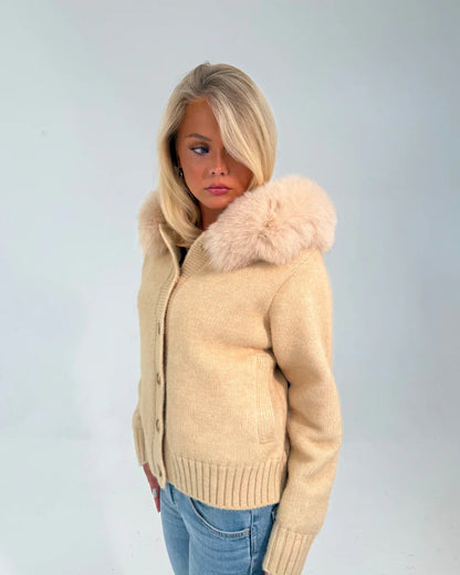 Button Up Fur Jacket - Beige