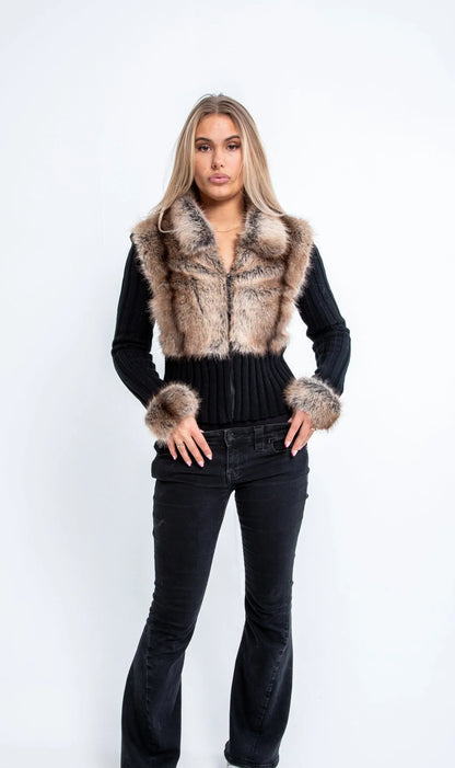 Ivory Fur Cardigan - Black