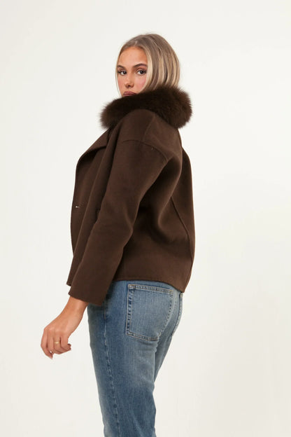 Double Button Cashmere Coat - Brown