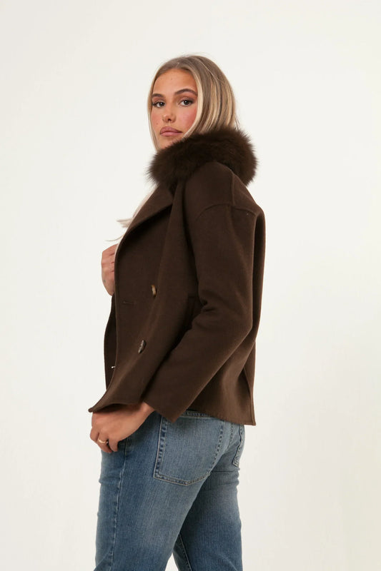 Double Button Cashmere Coat - Brown
