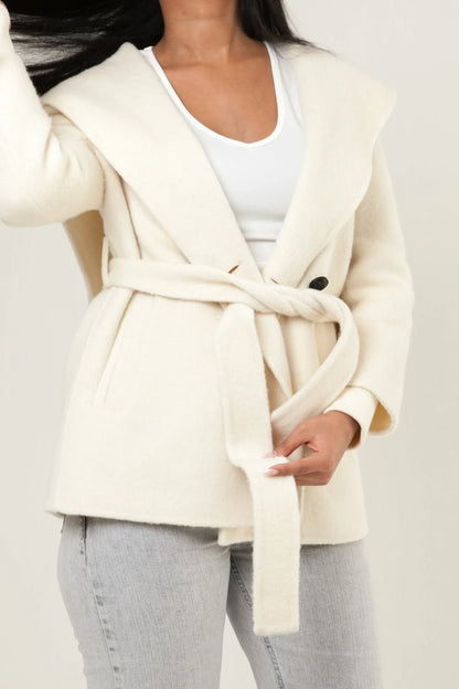 Shawl Collar Cashmere Coat - White
