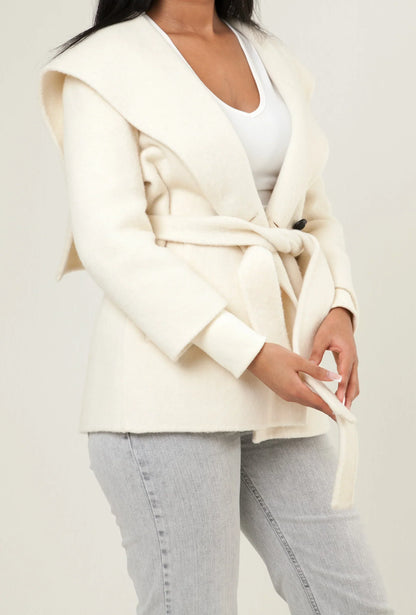 Shawl Collar Cashmere Coat - White