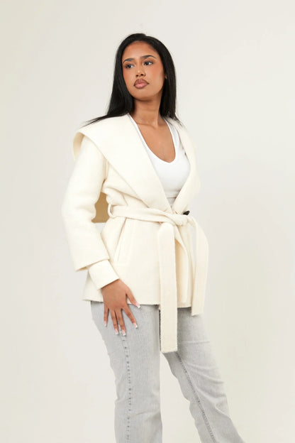 Shawl Collar Cashmere Coat - White